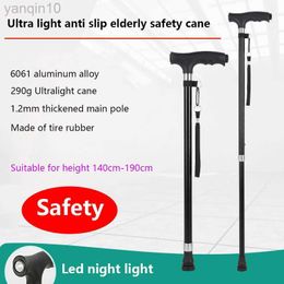 Trekking Poles Ultra Light Anti Slip Elderly Safety Cane Base Tyre Rubber Handle With LED Walking Stick Hiking Pole HKD230804