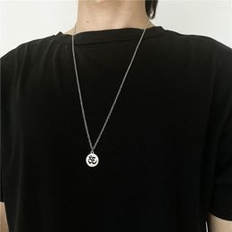 Pendant Necklaces Classic Round Necklace Men Stainless Steel Lotus Charm Long Chain For Women Choker Jewellery Gift