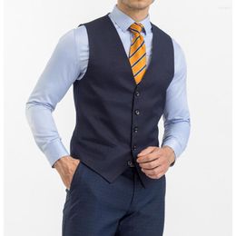 Men's Vests Navy Blue For Men Solid Colour Single Breasted Male Suits Cotton Sleeveless Top Smart Casual Wedding Waistcoat Slim Fit