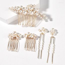 Hair Clips Gold Colour Pearl Wedding Combs Accessories For Bridal Flower U Hairpins Headpiece Women Bride Ornaments Jewellery