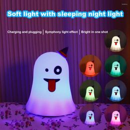 Night Lights Halloween Ghost RGB Light Rechargeable Cartoon Silicone Lamp Patting Switch Children Kid Bedroom Decoration Birthday Gift