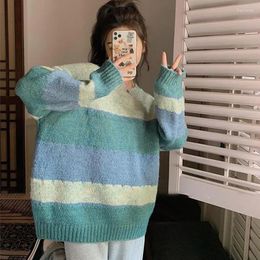 Women's Sweaters Ladies Pullovers Women Sweater Design Students Lovely Loose O-neck Autumn Warm Stripe Harajuku Vintage Soft Waxy Fashion