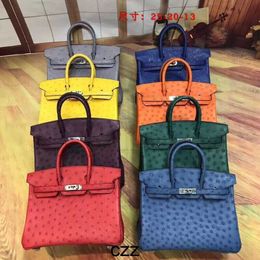 Platinum Tote Ostrich Handbag South African Women's Bag 25kk Bag Women's Classic Hand Sewn Wax Thread Bag Genuine Leather