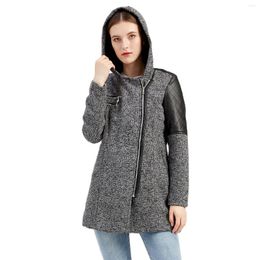 Women's Jackets Hooded Colour Blocking Windbreaker Jacket Ladies Autumn And Winter Woollen Coat Selling Warm Coats 3XL Black Grey