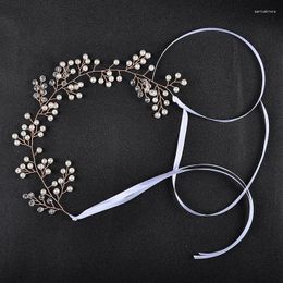 Hair Clips Rose Gold Color Pearl Women Headbands Crystal Plant Vine Wedding Jewelry Accessories Hairbands Head Decoration For Bride