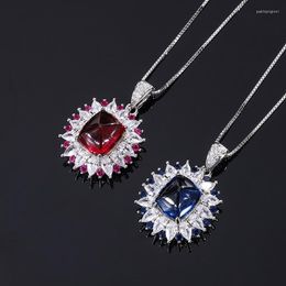 Pendants Gorgeous 9.5 11.5mm Lab Created Sugar Tower Ruby Sapphire Sun Pendant Necklace For Women 925 Sterling Silver Luxury Jewellery Gift