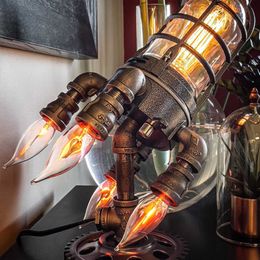 Other Home Decor Vintage Rocket Ship Lamp Steampunk Industrial Desk Night Lights Decoractive Bedside Table Light for Bar Bedroom Decor Kids Gifts 230803