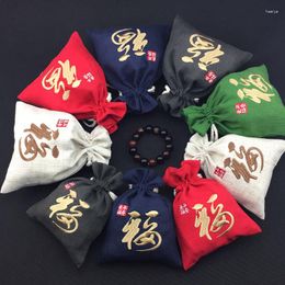 Storage Bags Wholesale10pcs Chinese Handmade Flax Embroidered Character Jewellery Pouches