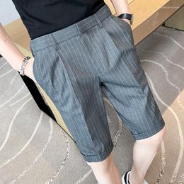 Men's Shorts Men Fashion Summer Slim Fit Striped Mens Knee Length Gentlemen Business Formal Wear Casual Short 36