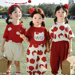 Clothing Sets Baby Girls Cotton Clothes Summer Apple Print Tshirts and Pants Set Kids Top Shorts Suit Children's Loungewear Infant Outfits x0803