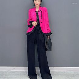 Women's Pants 2PCS Elegant Long Set Women Spring Autumn Solid Color Suit Chinese Style Blouse And Wide Leg Black Trousers Casual Kit