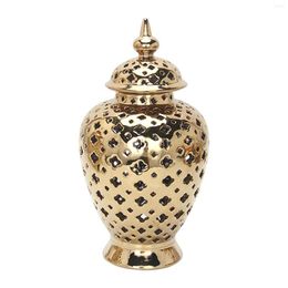 Storage Bottles Ceramic Hollowed Out Ginger Jar Ornament With Lid Decorative Jars Home