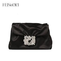 Rhinestone Satin Evening satin clutch bag with Crystal Buckle - Perfect for Women's Dinner Parties - Pink and Black (Style #230803)