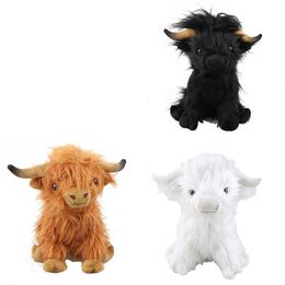 25cm Scottish Highlands Cow Plush Toys Vivid Plush Animal Dolls Brown White Black Blue Gift for Children