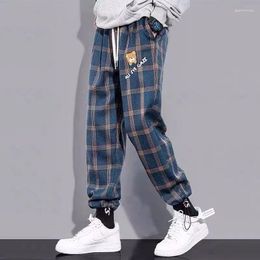 Men's Pants Harem Plaid Casual Man Korean Style Trend Polyester Harajuku Wrinkle Baggy Brown Cotton Trousers For Men