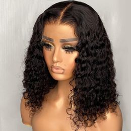 Human Hair Wigs for Women Brazilian Deep Wave Frontal 180 Density Transparent T Part Lace Wig Jerry Curl Bob PrePlucked Remy