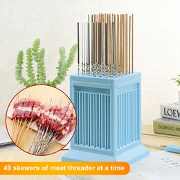 BBQ Tools Accessories 49 Holes Meat Skewer Tool Box Kebab Maker Barbecue Fast Cutter Roast Kitchen for Home Party 230804