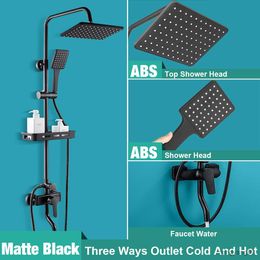 Bathroom Shower Heads Bathroom Shower Faucet Rainfall Shower Set Matte Black Wall Mount Bathtub 3-way Shelf Shower Mixer Tap Shower R230804