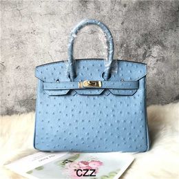Platinum Handbag Bag Ostrich Designer Handbags Cow for Women Fashionable Foreign Style One Shoulder Small 25cm Genuine Leather