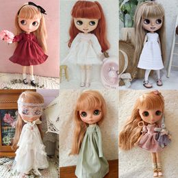 Dolls Pajamas Long Tshirt Lace Skirt Dress Blyth Doll Clothes Princess for Ymy Licca Azones Ob24 Ob27 Accessories 230803