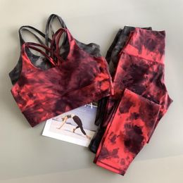 Active Sets Women Printing 25 Inch Energy Cross Back Sport Yoga Gym Bra Top High Waist Leggings Set