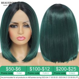 Lace Wigs Ombre Green Front Wig Synthetic High Quality Short Bob For Women Straight Pre Plucked 230803
