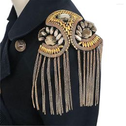 Bow Ties Handmade Rhinestone Fashion Tassel Chain Shoulder Board Badges Beads Patch Metal Epaulet Epaulette Military Pin On Brooch