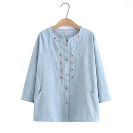 Women's Blouses Large 4XL 5XL Cotton Button Up Shirt Embroidered 2023 Plus Size Tops Summer Shirts For Women Long Sleeve Crop Top