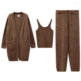 Women's Sleepwear Fashion Pyjamas Three-Piece Ankle-Length Suit Wear Autumn And Winter Home Service Brown Colour 2023