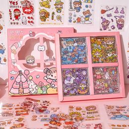 Adhesive Stickers 100 Sheets Kawaii Girl Animal Box Set Cute Transparent PET Self Decorative Decals For Journaling Scrapbooking p230803