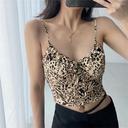 Women's Tanks Summer Street Fashion Leopard Print Lace-up Chiffon Camisole For Women Sexy All-match Short