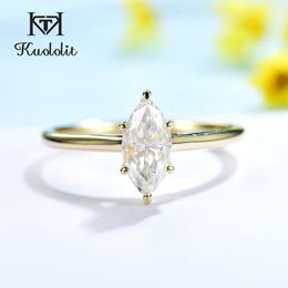 Wedding Rings Kuololit Crushed Ice Pure 18K 14K Rose Gold Marquise Ring for Women Solitaire Wedding Diamond Engagement Trends 230803