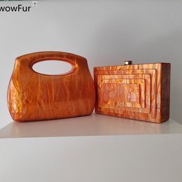 Evening Bags Bright Orange Acrylic Box Pvc Evening Wallet Women Boutique Brand Designer Clutch Purses And Handbags Wedding Party Bags 230803