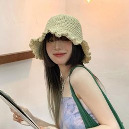 Wide Brim Hats Korean Version Handmade Straw Hat For Women Style Versatile In Summer Small And Fresh Beach Sunscreen Sun