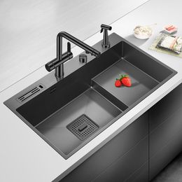 Nanometer Stepped kitchen Sink 304 Stainless Steel 4mm Thickness 220mm Depth Large Size Handmade Knife Holder Kitchen Sink