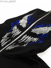 Men's Hoodies Sweatshirts Y2K Clothing Street Clothing Hoodie Men's Rhinestone Skeleton Oversized Sweatshirt Y2K Zipper Hoodie Autumn Gothic Z230804