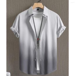 Men's Casual Shirts Solid Lapel Shirt Summer Colour Gradient For Men Colourful Simple 3d Print Basic Clothing Short Sleeve Top