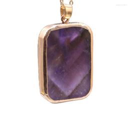 Pendant Necklaces Wholesale 10 Pcs Light Yellow Gold Color Rectangle Shape Amethysts Stone Necklace Green Aventurine Jewelry