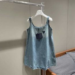 Summer New Style Triangle Multi Wash Denim Colour Fresh Sweet Hot Vest Slip Dress Women
