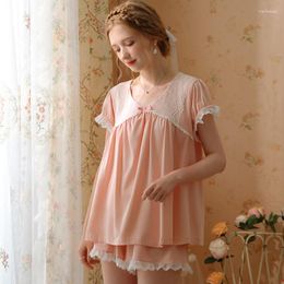 Women's Sleepwear Vintage Summer Cotton Loungewear Princess Nightwear Women Sweet Lace Pajamas Sexy V Neck Tops Shorts Two Piece Sets