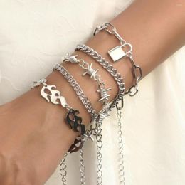 Charm Bracelets Aprilwell 5 Pcs/set Silver Plated Punk Multi- Bracelet For Women Kpop Thorns Flame Emo Cuff Party Jewellery Gifts