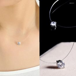 Choker Invisible Fish Line Crystal Necklace Pendants Neck Zircon Women Clavicle Chain Lady Feminino Collar 2023