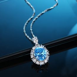 European and American Retro Aquamarine Pendant Necklace Full Diamonds Female Original Design S925 Sterling Silver Lady Jewellery