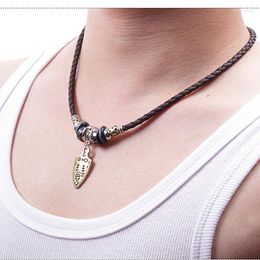 Chains Necklace Leather Rope Alloy Ethnic Style Fashion Creative Simple Hand-Woven Ancient Sword Men And Women Pendant Accessories