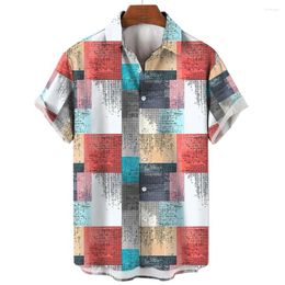 Men's Casual Shirts Plus Size Summer Short Sleeve Shirt Geometric Plaids Pattern Hawaiian Beach Male Blouse Tops For Men 2023