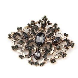 Brooches Pins Sunspicems Retro Vintage Grey Crystal Turkish Brooch For Women Flower Bohemia Jewellery Antique Gold Colour Ottoman Wedding Bijou