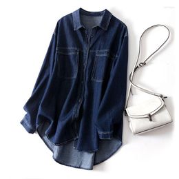 Women's Blouses Design Style Womens Blue Denim Shirts 2023 Arrival Cotton Turn Down Collar Single Breasted Blouse Female Loose Vintage Tops