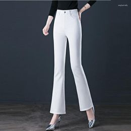 Women's Jeans 2023 Spring And Autumn High Waist Large Size Elastic Micro-Flare Slim Middle-Aged Casual White