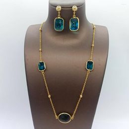 Necklace Earrings Set Brazilian Gold Colour Jewellery For Women 80cm Long Chain With Luxury Stone Design Jewellery Party Daily