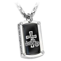 Biker'S Blessing Engraved Pendant Necklace Steel Prayer Cross Gift For Motorcycle Riders Car Interior Hanging Ornaments Decor219h